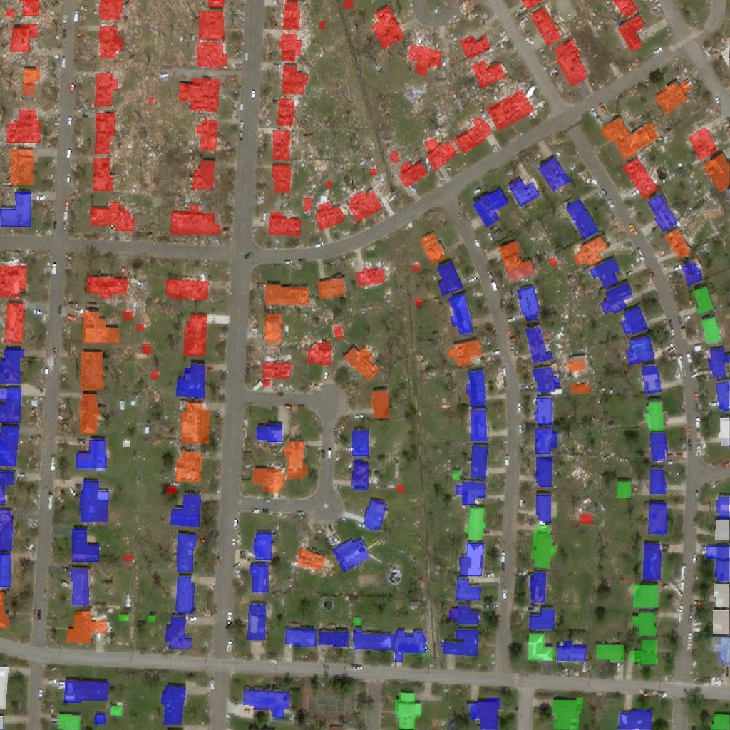 The after tile with each building coloured by damage grade