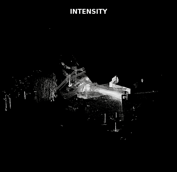 Raw LiDAR return intensity over a utility corridor